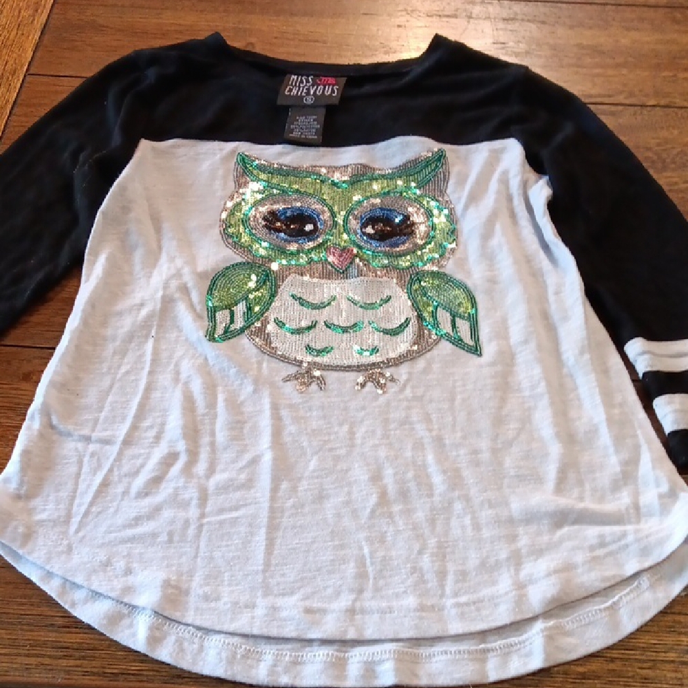Miss Chievous Black and White Long Sleeve Owl Tee
